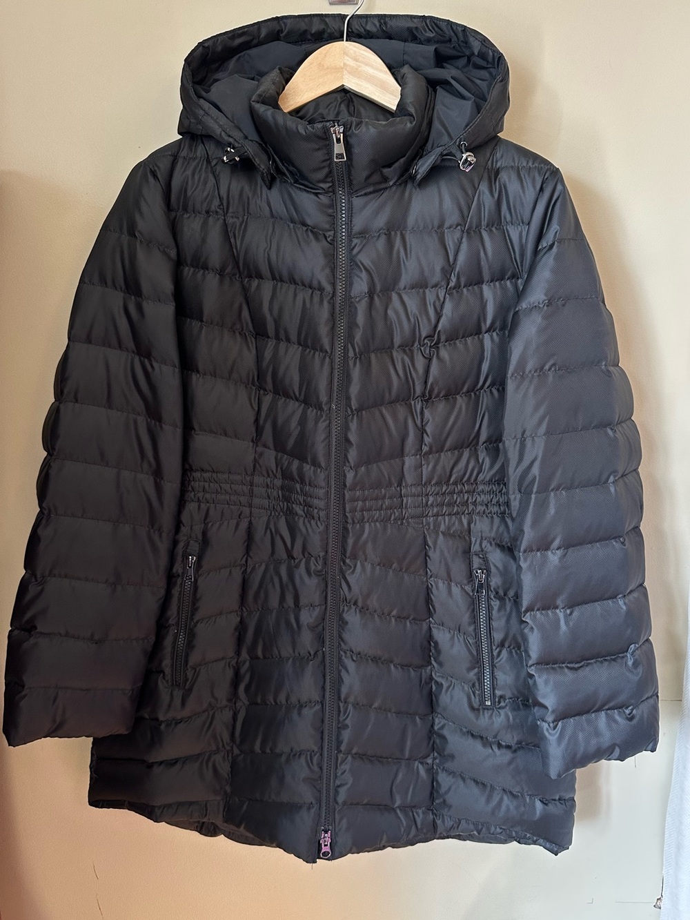 Lands’ End Down Puffer Mid-Length Coat Black LP